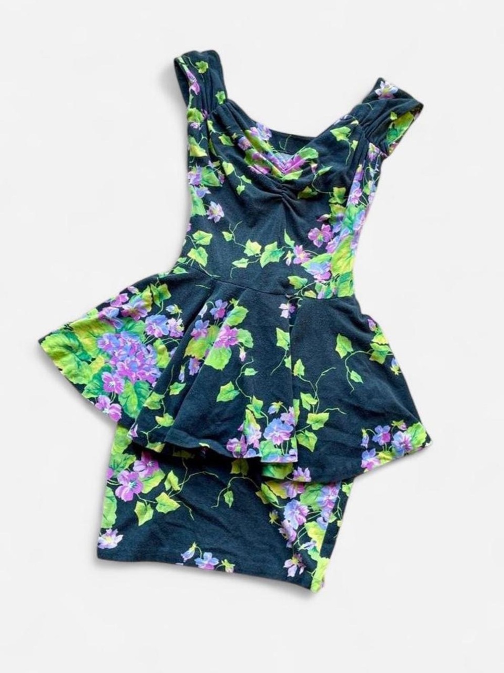 Betsey Johnson Punk Label vintage black pink and purple peplum mini dress
